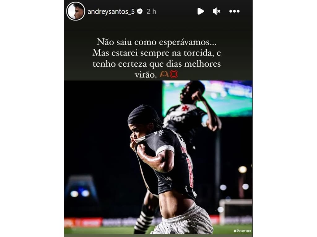 Andrey Santos se despede do Vasco nas redes sociais e lamenta Não