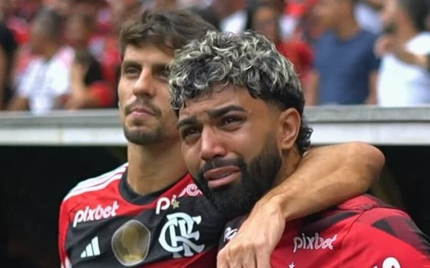 Flamengo x Cuiabá Gabigol chora homenagens a Rodrigo Caio e Filipe