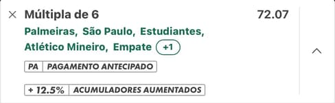 Captura de tela de Acumuladores Aumentados no aplicativo da Bet365