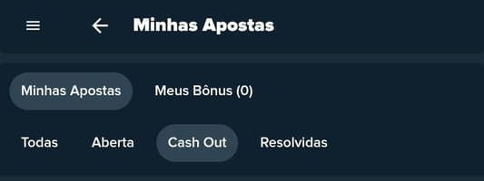Captura de tela do menu "Minhas Apostas" com a opção "Cash Out" selecionada no aplicativo da Stake.