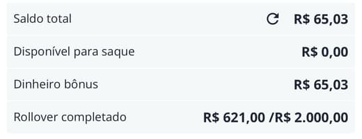 Captura de tela mostra o progresso de rollover na Novibet