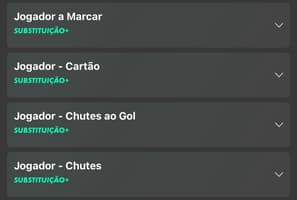 Captura de tela mostra ícone de Substituiçãp+ no app Bet365