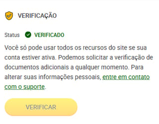 Captura de tela do status de verificado no KYC da Brazino777.