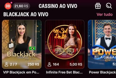 Captura de tela do lobby de salas de blackjack na Superbet