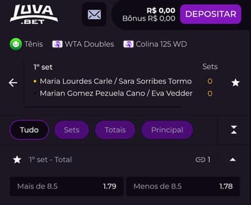 Captura de tela de aposta em tênis na Luvabet