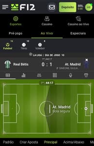 Captura de tela da página de apostas ao vivo na F12 Bet com jogos da La Liga.