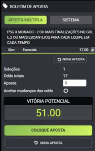 Captura de tela da primeira aposta com o código bônus F12 Bet.