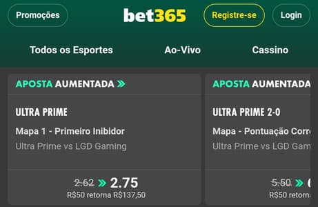 Captura de tela com Aposta Aumentada no LoL da bet365.