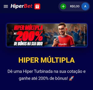Captura de tela da oferta Hiper Múltipla de 200%, disponível após se cadastrar com o código promocional Hiperbet.