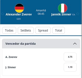 Captura de tela de um jogo de tênis na Sportingbet com as odds ativas para o mercado Moneyline.
