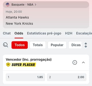 Captura de tela da Superbet exibindo um jogo agendado de basquete com o mercado de Moneyline do tipo 2-Way.