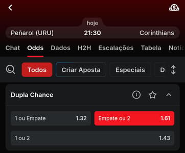 Captura de tela do mercado de apostas Chance Dupla na Superbet.