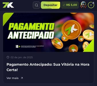 Captura de tela do Pagamento Antecipado na Bet7k.