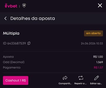 Captura de tela da casa de apostas com cash out VBET.