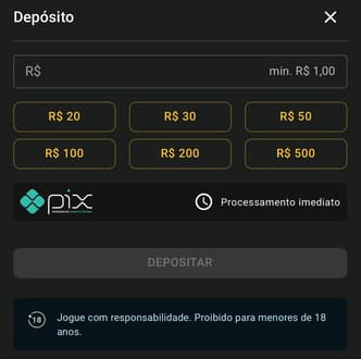 Captura de tela de depósito via Pix na Jogo de Ouro.