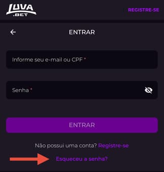 Captura de tela mostra como recuperar a senha do Luva Bet Login.