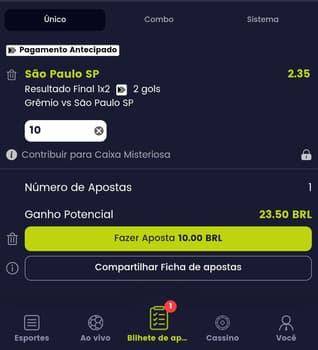 Captura de tela do Cupom de Apostas após o cadastro na Bet7K.
