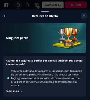 Captura da tela da Novibet, casa de apostas no Campeonato Mineiro.