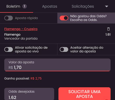 Captura de tela de solicitação de aposta na Onabet