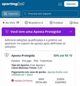 Captura de tela da promoção Sportingbet de Aposta Protegida