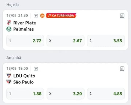 Eventos esportivos com transmissão no Betano App tendo odds referentes ao momento da captura da tela.