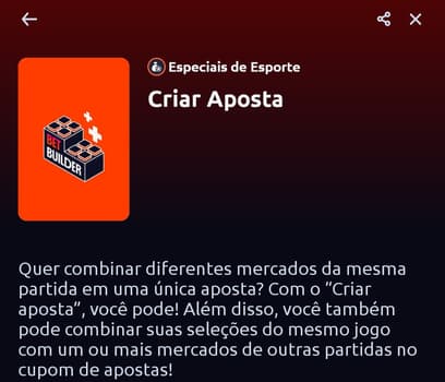 Captura de tela do recurso Criar Aposta no site da Betano
