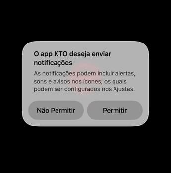 Captura de tela mostra como ativar notificações no app da KTO para iOS.