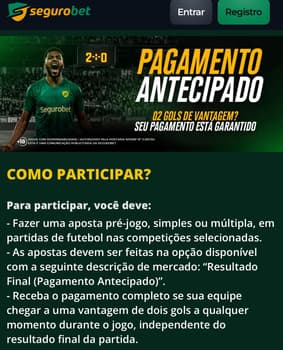 Captura de tela do Pagamento Antecipado na Segurobet.