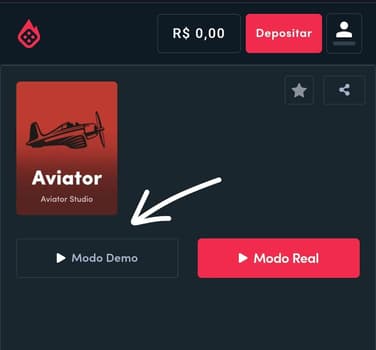 Captura de tela do Aviator na Blaze com destaque para os botões de jogo no Modo Demo e Real.
