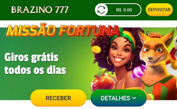 Captura de tela da Missão Fortuna, bônus diário que dá giros extras na Brazino777.