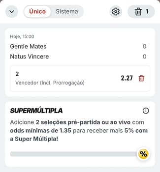 Captura de tela de um bilhete de apostas em Valorant na Superbet.