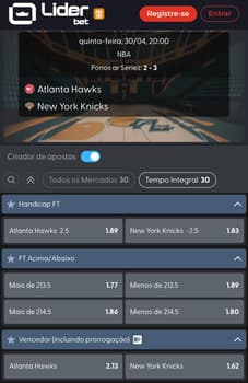 Captura de tela do Criar Aposta no basquete da Liderbet.