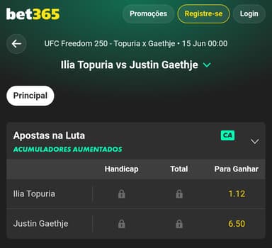 Captura de tela de aposta no UFC na bet365