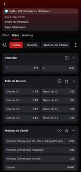 Captura de tela de apostas no UFC na Superbet