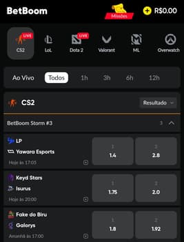 Captura de tela de uma aposta em eSports na BetBoom.