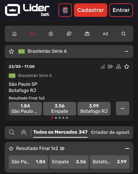 Captura de tela do melhor site de apostas Liderbet.