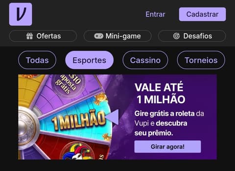Captura de tela do melhor site de apostas Vupi.