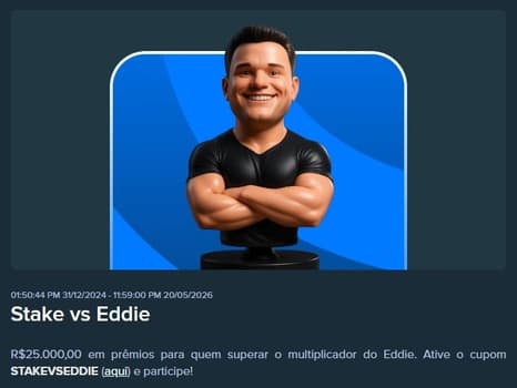 Captura de tela do bônus Stake vs Eddie, com R$25.000 em prêmio.