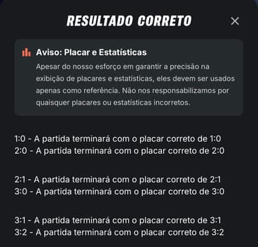 Captura da tela de explicação do mercado de Resultado Correto na Superbet.