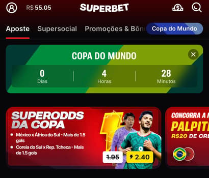 Captura da tela de SuperOdds na Copa do Mundo na Superbet.