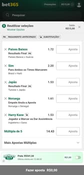 Captura de tela mostrando uma aposta esportiva na bet365.