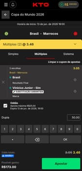 Captura de tela de uma aposta esportiva na KTO.