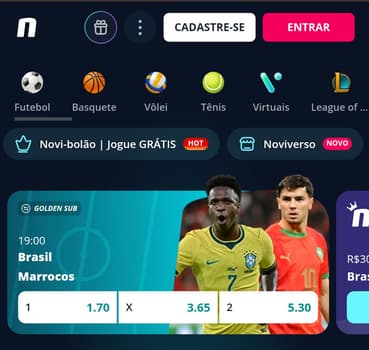 Captura de tela da página inicial de apostas esportivas na Novibet.