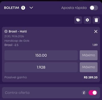Captura de tela do Boletim de Apostas na Vbet
