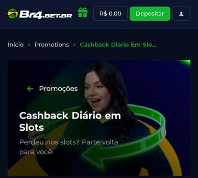 Captura de tela do bônus BR4BET de cashback em slots.