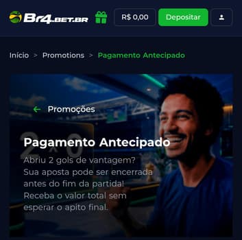 Captura de tela do bônus BR4BET de Pagamento Antecipado.