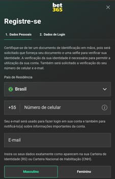 Captura de tela do cadastro da bet365.