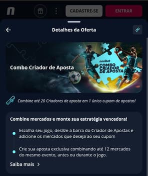 Captura de tela do bônus Criador de Aposta da Novibet.