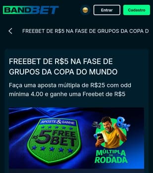 Captura de tela do bônus Aposte & Ganhe na Copa da BandBet.