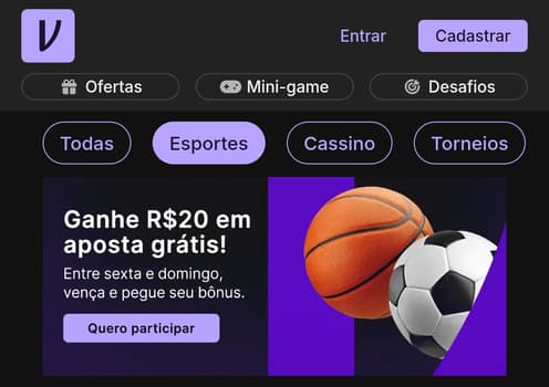 Captura de tela do bônus de R$20 de freebet toda semana da Vupi.